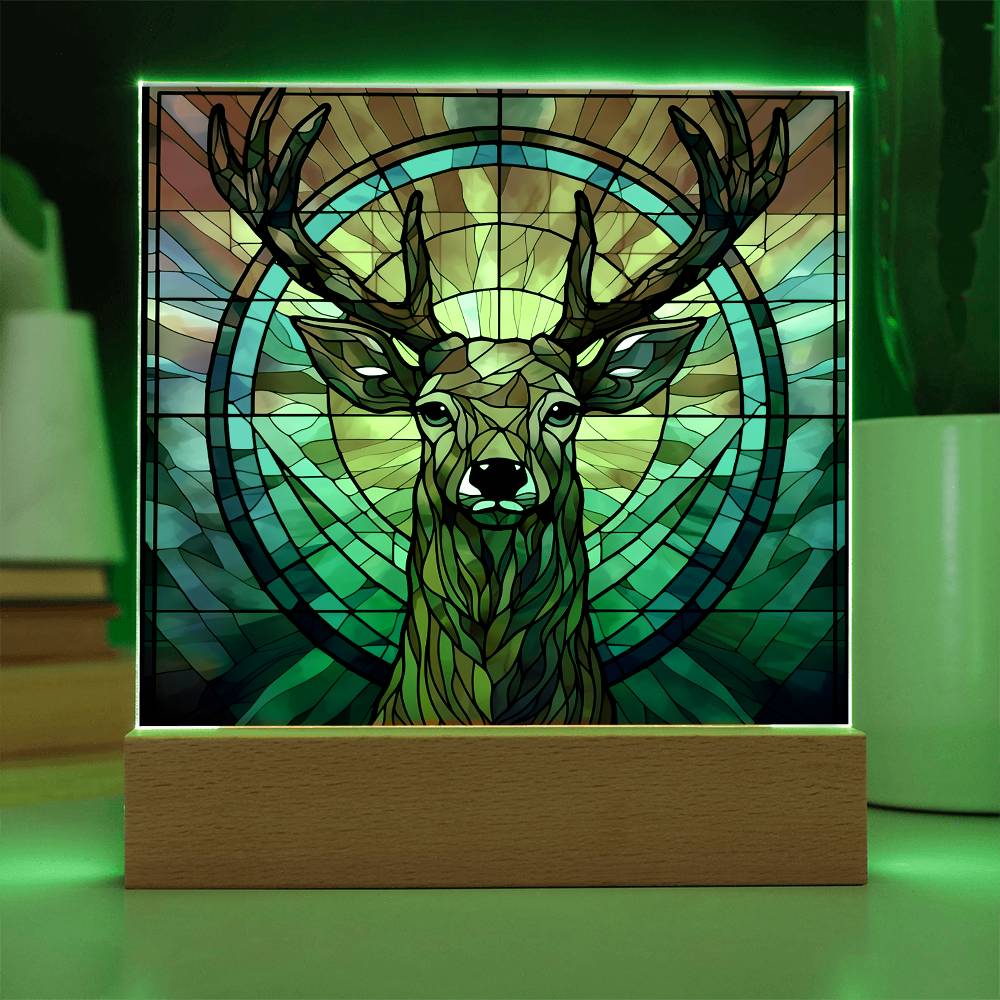 Buck Deer Sublimation Stained Glass Square Acrylic Plaque