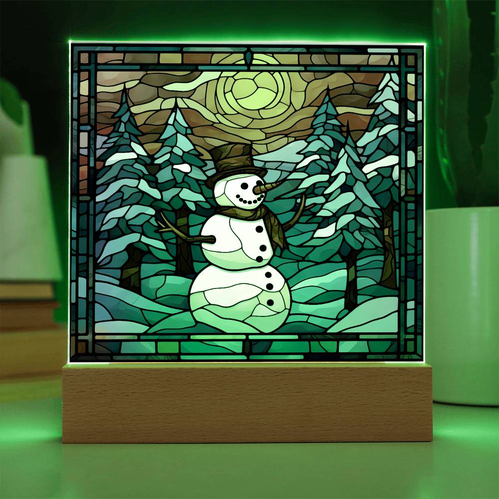 square-stained-glass-snowman (8) Sublimation Stained Glass Square Acrylic Plaque