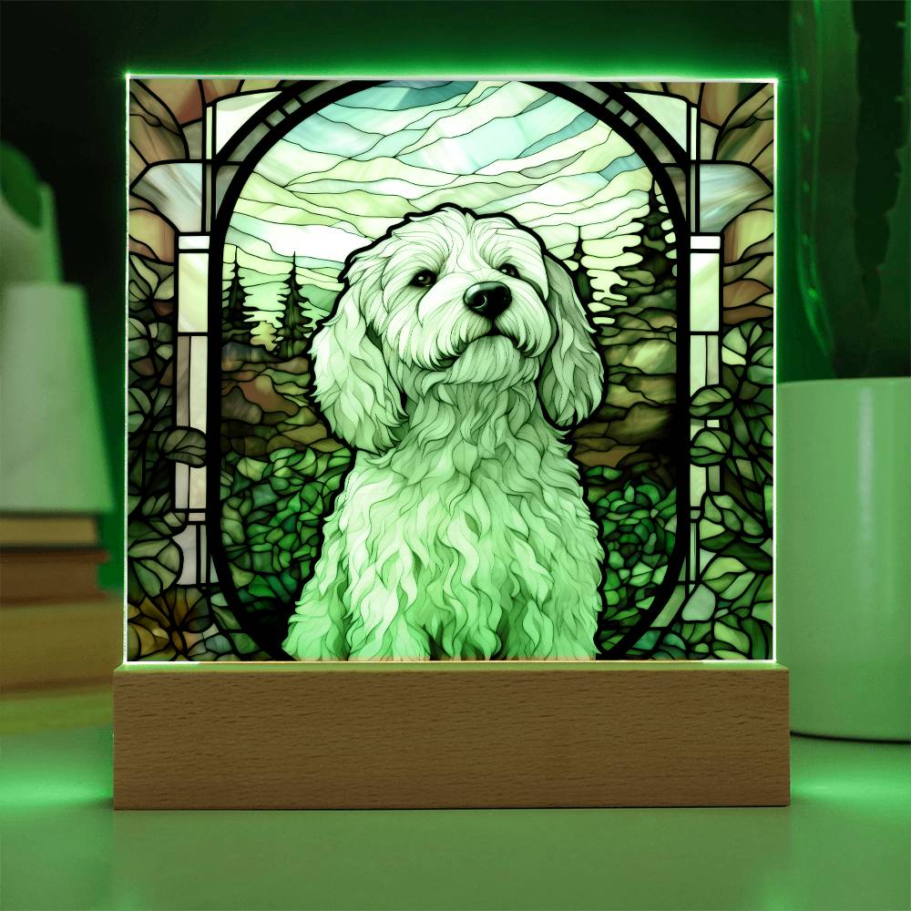 White Labradoodle Dog Acrylic  Square Plaque, Pet Memorial