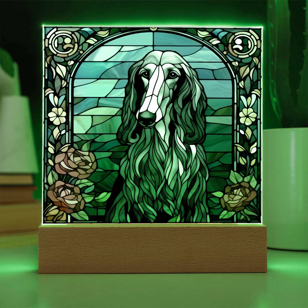 Grey Afghan Hound Dog Acrylic  Square Plaque, Pet Memorial