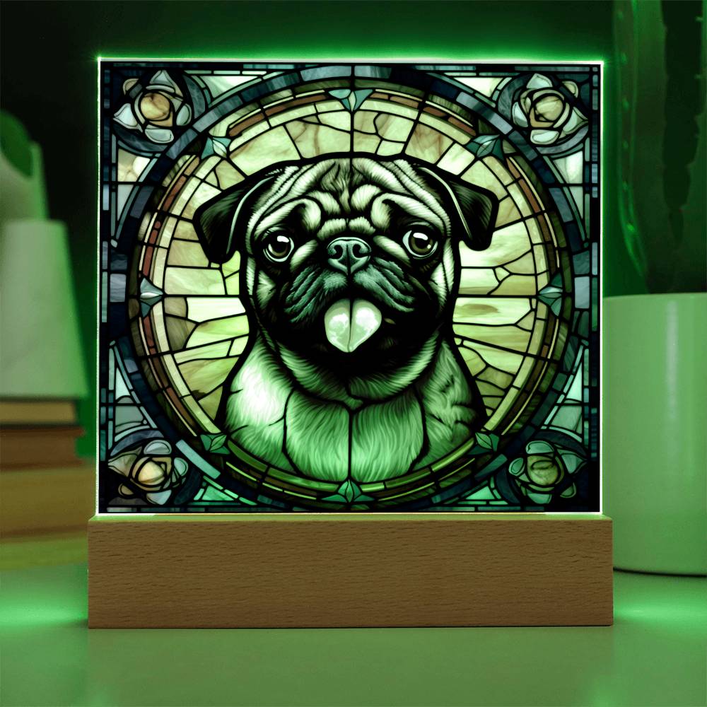 Pug2 Dog Acrylic  Square Plaque, Pet Memorial