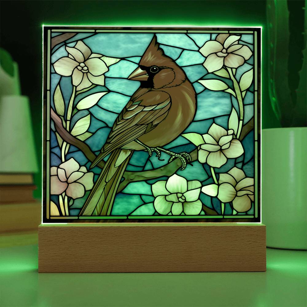 Red Cardinal Stained Glass Sublimation Square Acrylic Plaque