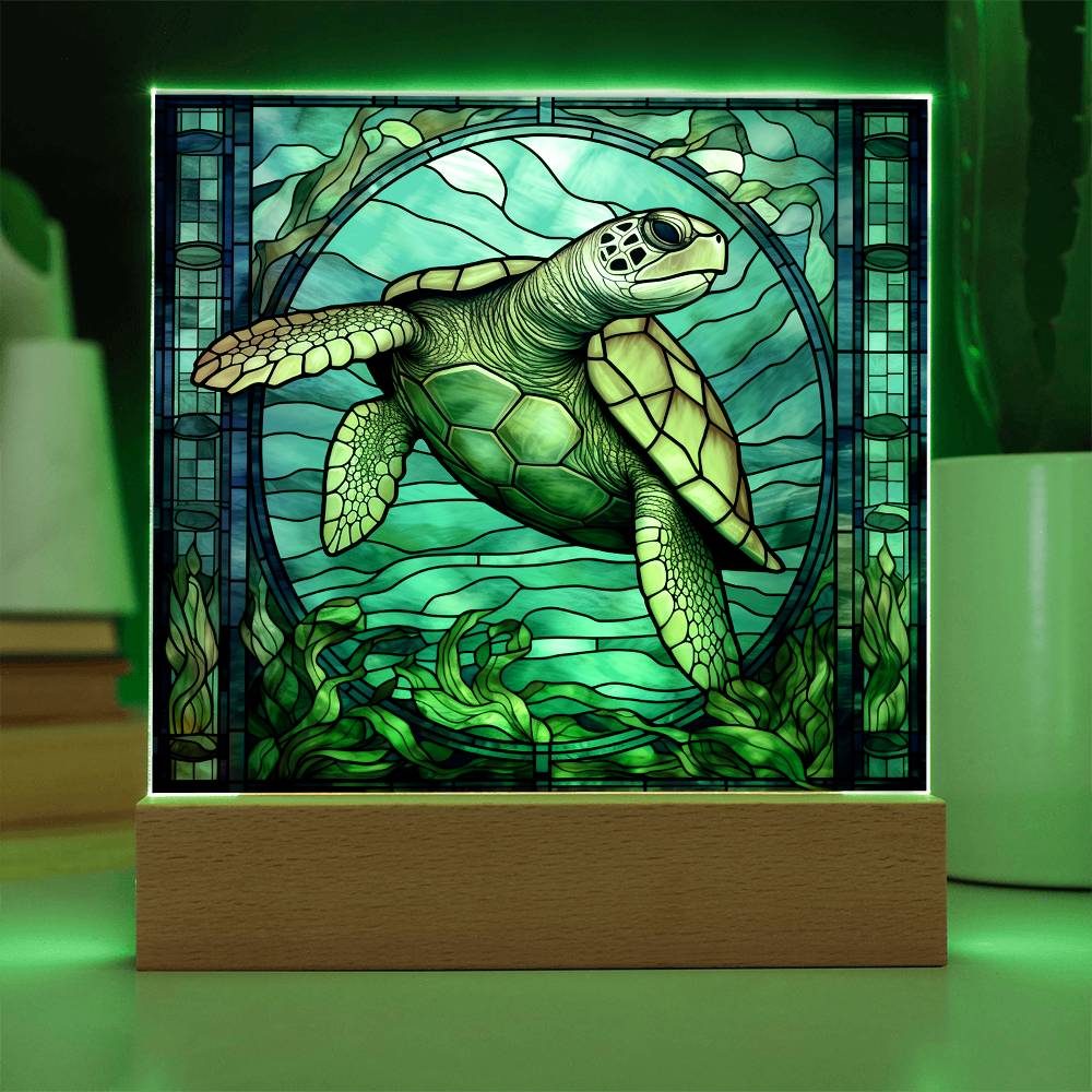 Sea Turtle Sublimation Stained Glass Square Acrylic Plaque