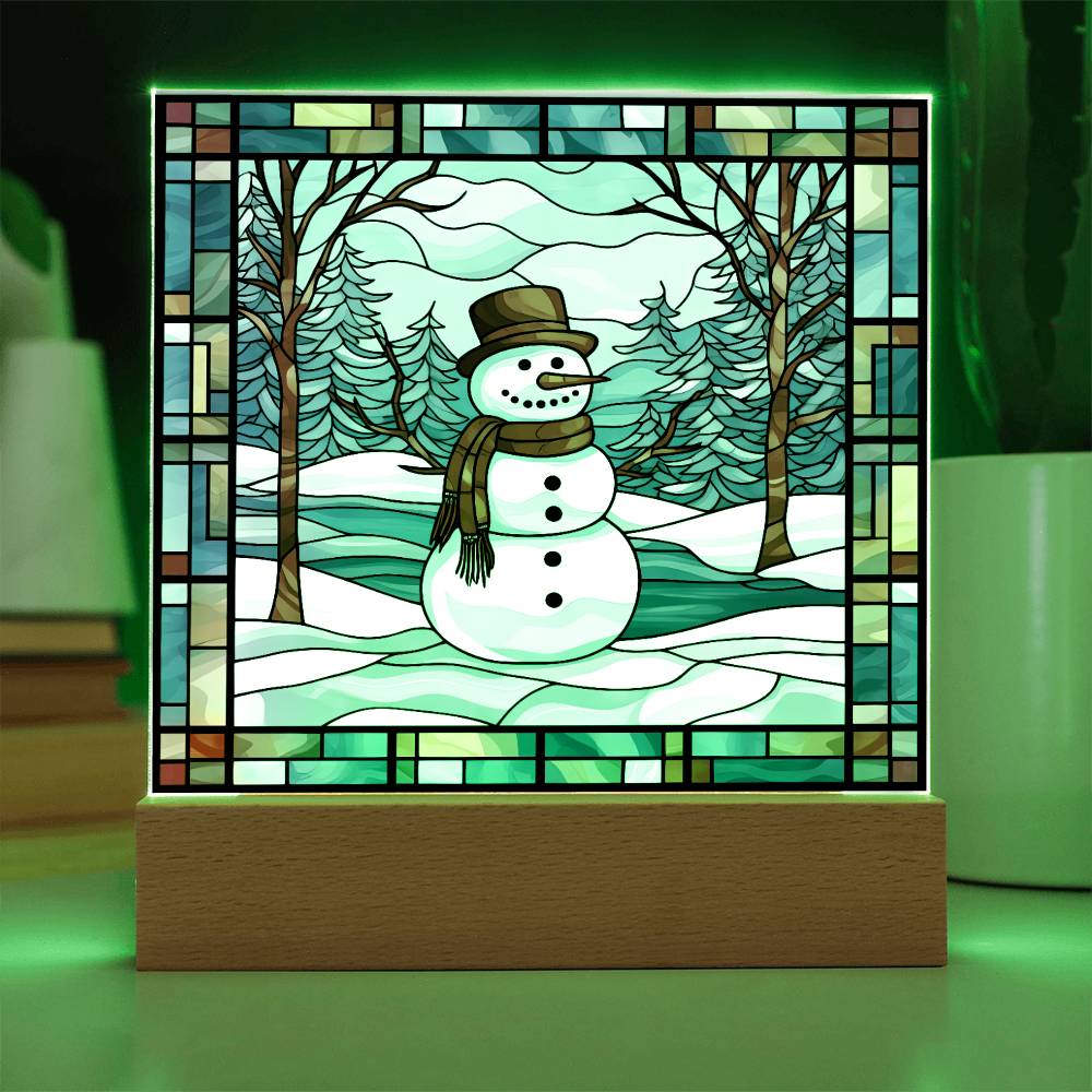 square-stained-glass-snowman (7) Sublimation Stained Glass Square Acrylic Plaque