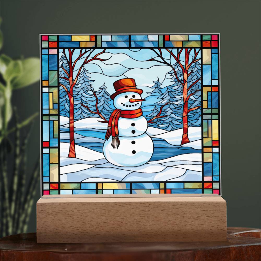 square-stained-glass-snowman (7) Sublimation Stained Glass Square Acrylic Plaque