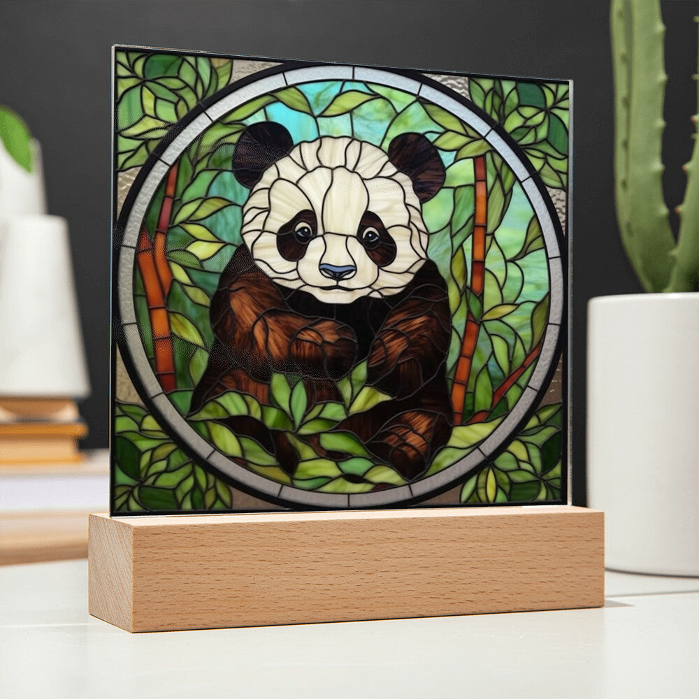 Panda Bear Stained Glass Sublimation Square Acrylic Plaque