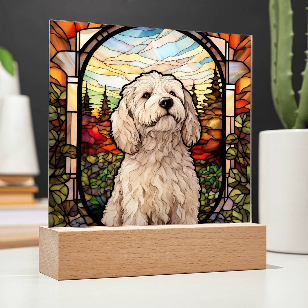 White Labradoodle Dog Acrylic  Square Plaque, Pet Memorial