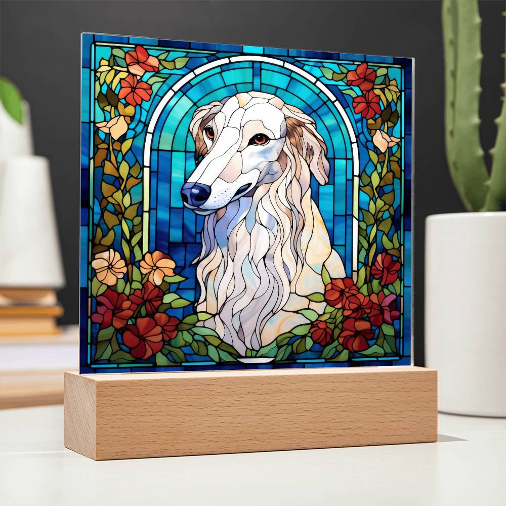 White Borzoi Dog Acrylic  Square Plaque, Pet Memorial