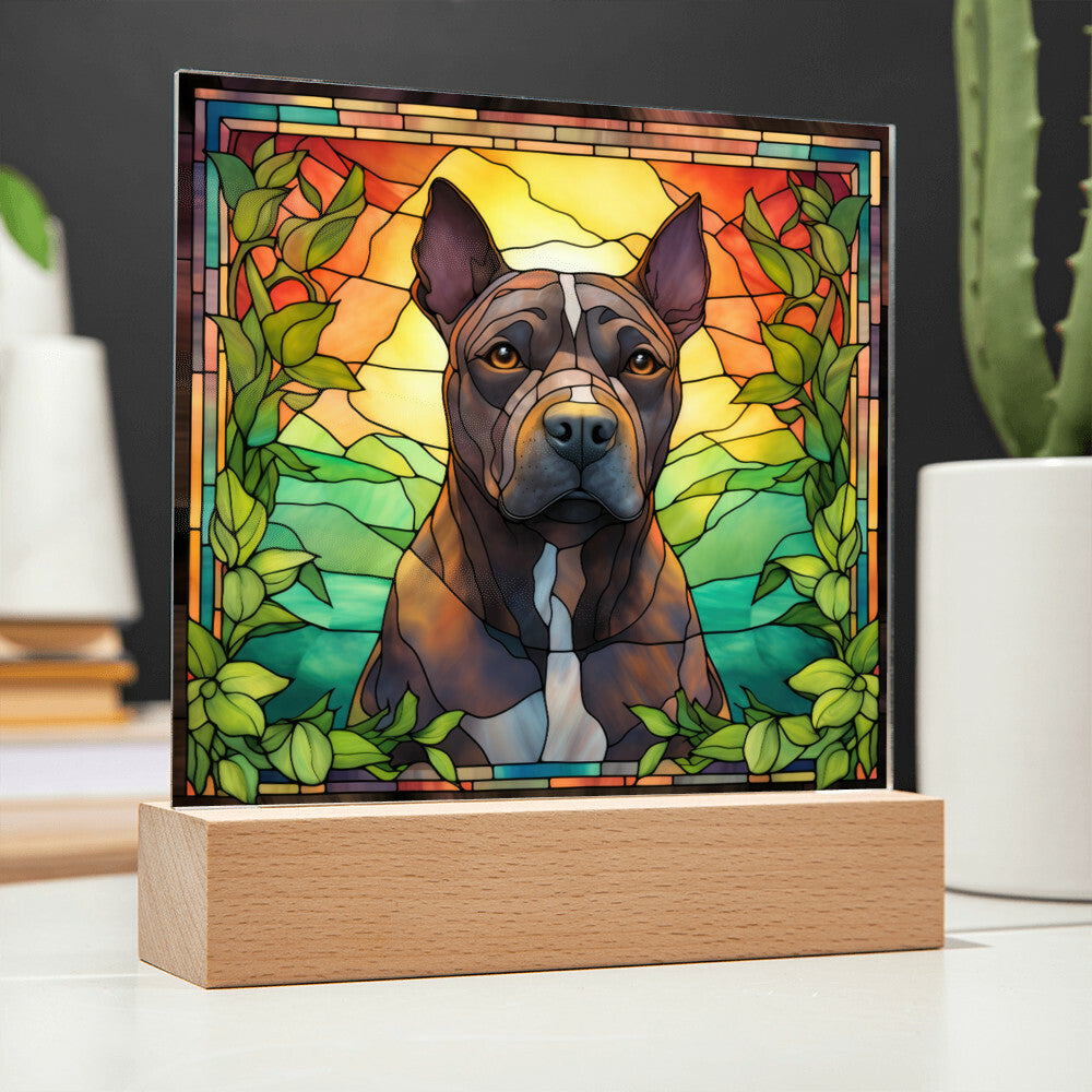 Grey American Pit Bull Terrier Dog Acrylic  Square Plaque, Pet Memorial