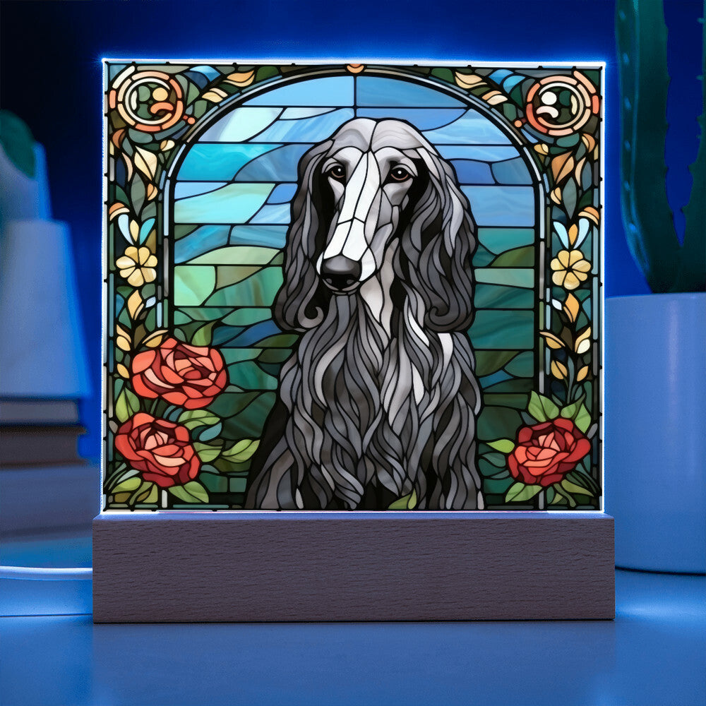 Grey Afghan Hound Dog Acrylic  Square Plaque, Pet Memorial