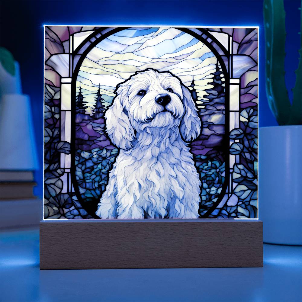 White Labradoodle Dog Acrylic  Square Plaque, Pet Memorial