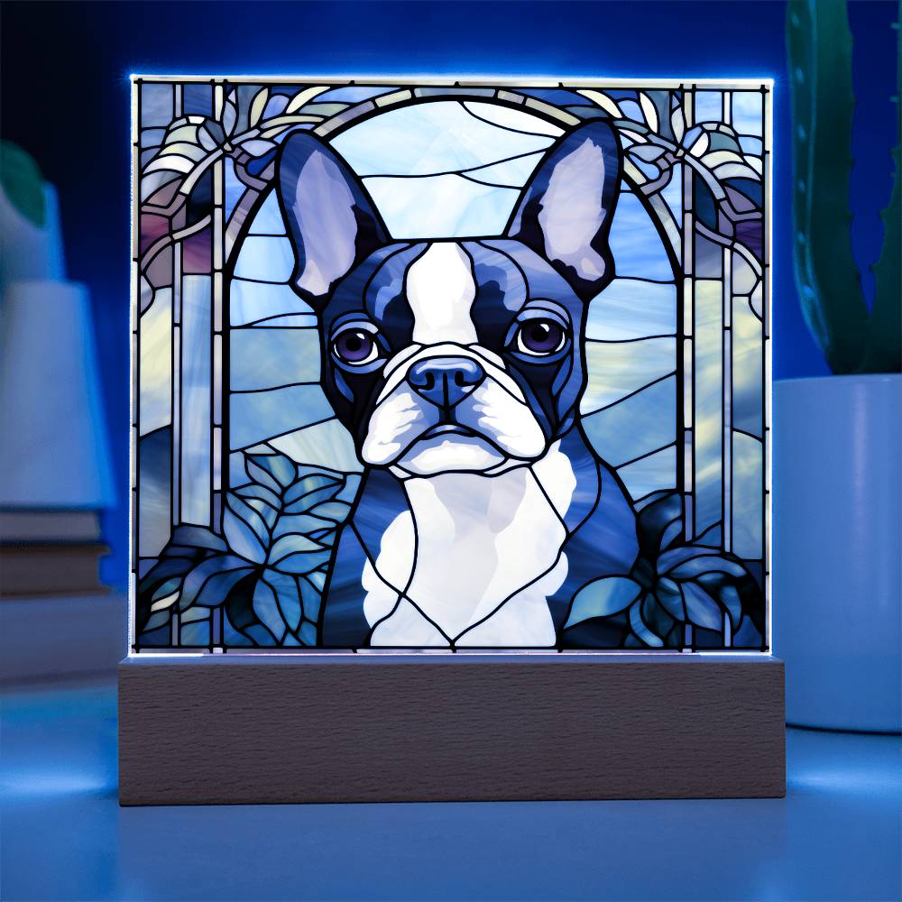 Grey Boston Terrier Dog Acrylic  Square Plaque, Pet Memorial