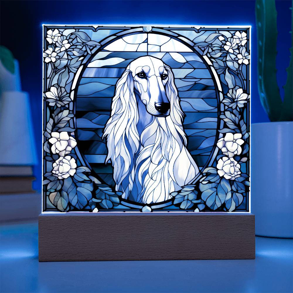 White Afghan Hound Dog Acrylic  Square Plaque, Pet Memorial