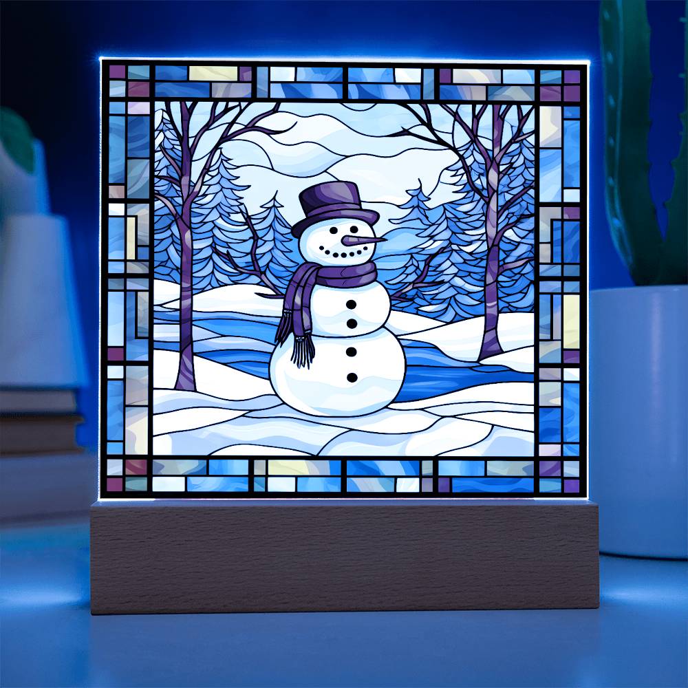 square-stained-glass-snowman (7) Sublimation Stained Glass Square Acrylic Plaque