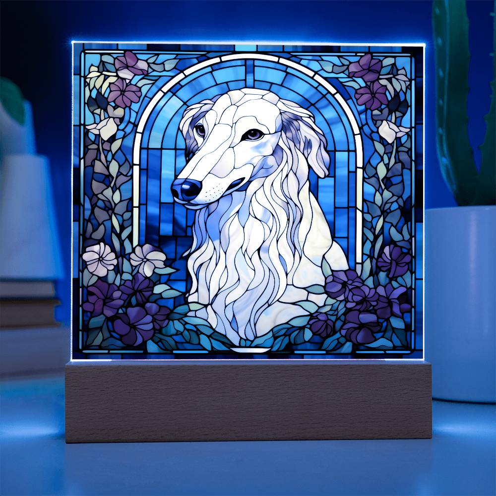 White Borzoi Dog Acrylic  Square Plaque, Pet Memorial