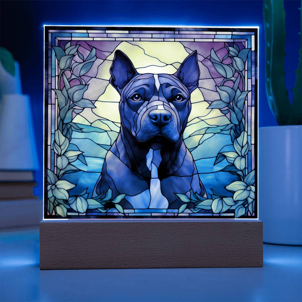 Grey American Pit Bull Terrier Dog Acrylic  Square Plaque, Pet Memorial