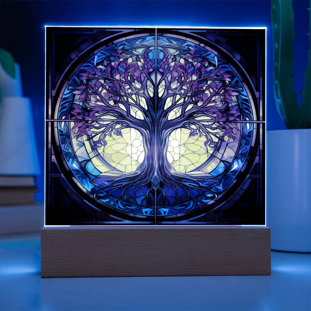 Tree of Life Stained Glass Sublimation Square Acrylic Plaque