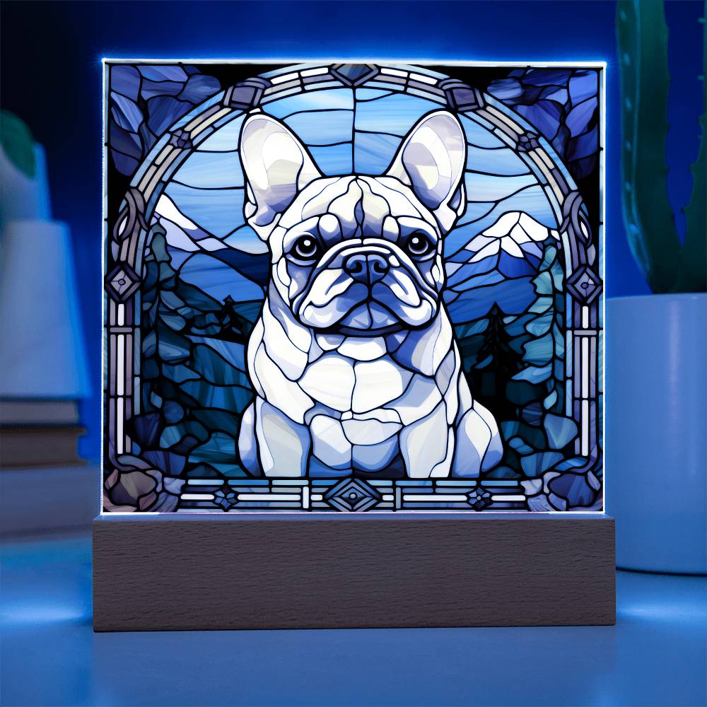 White French Bulldog Dog Acrylic  Square Plaque, Pet Memorial