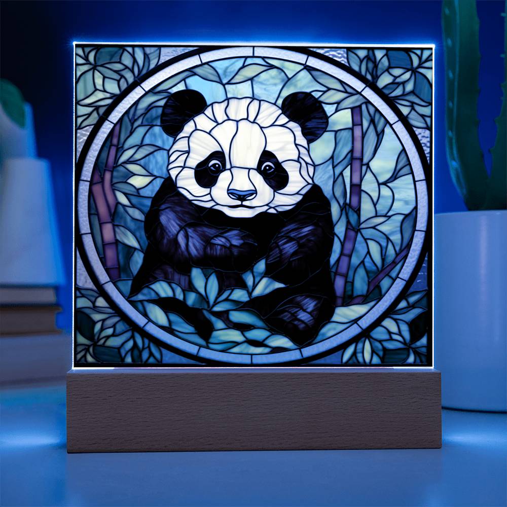 Panda Bear Stained Glass Sublimation Square Acrylic Plaque