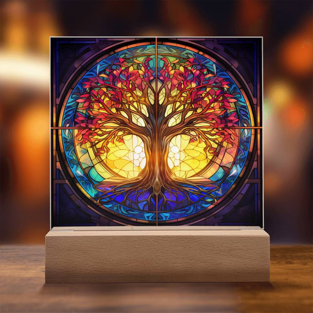 Tree of Life Stained Glass Sublimation Square Acrylic Plaque