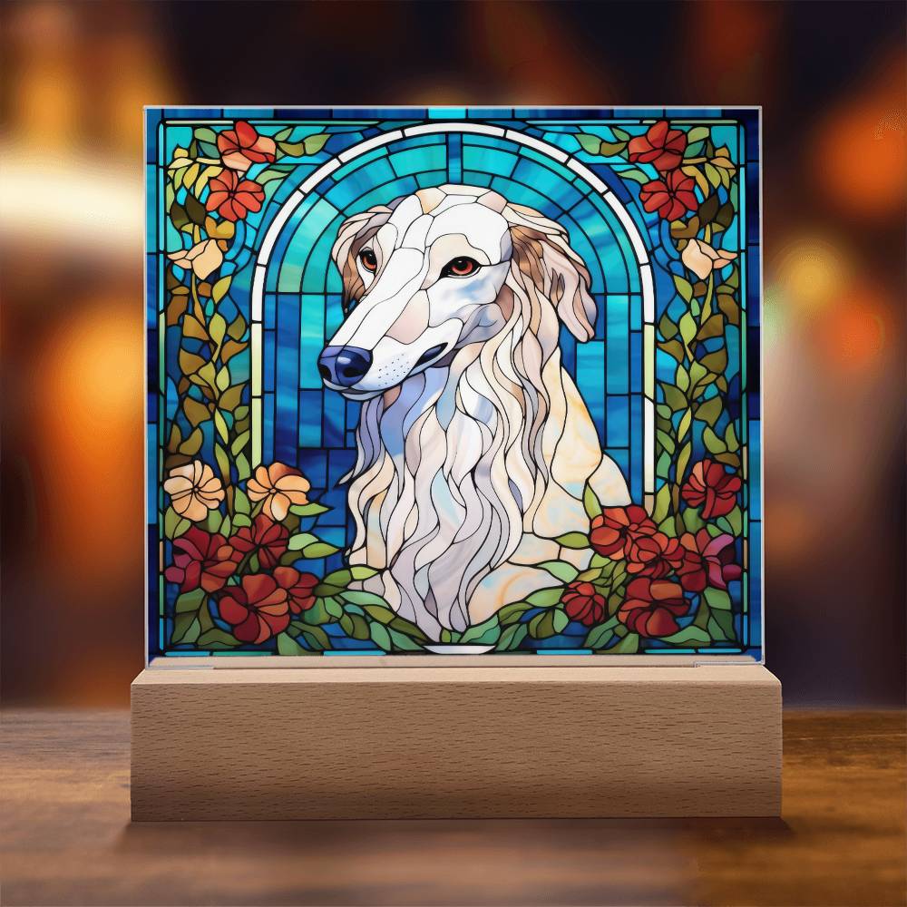 White Borzoi Dog Acrylic  Square Plaque, Pet Memorial