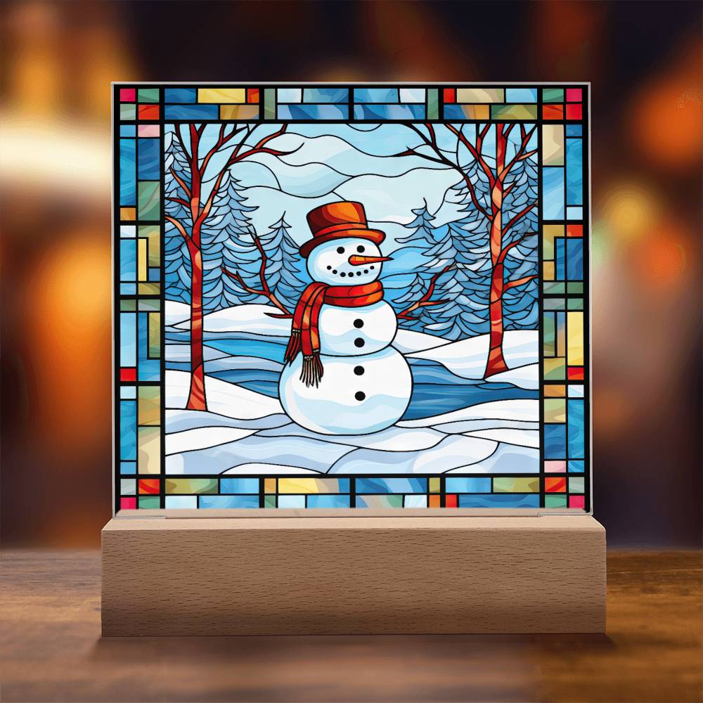 square-stained-glass-snowman (7) Sublimation Stained Glass Square Acrylic Plaque