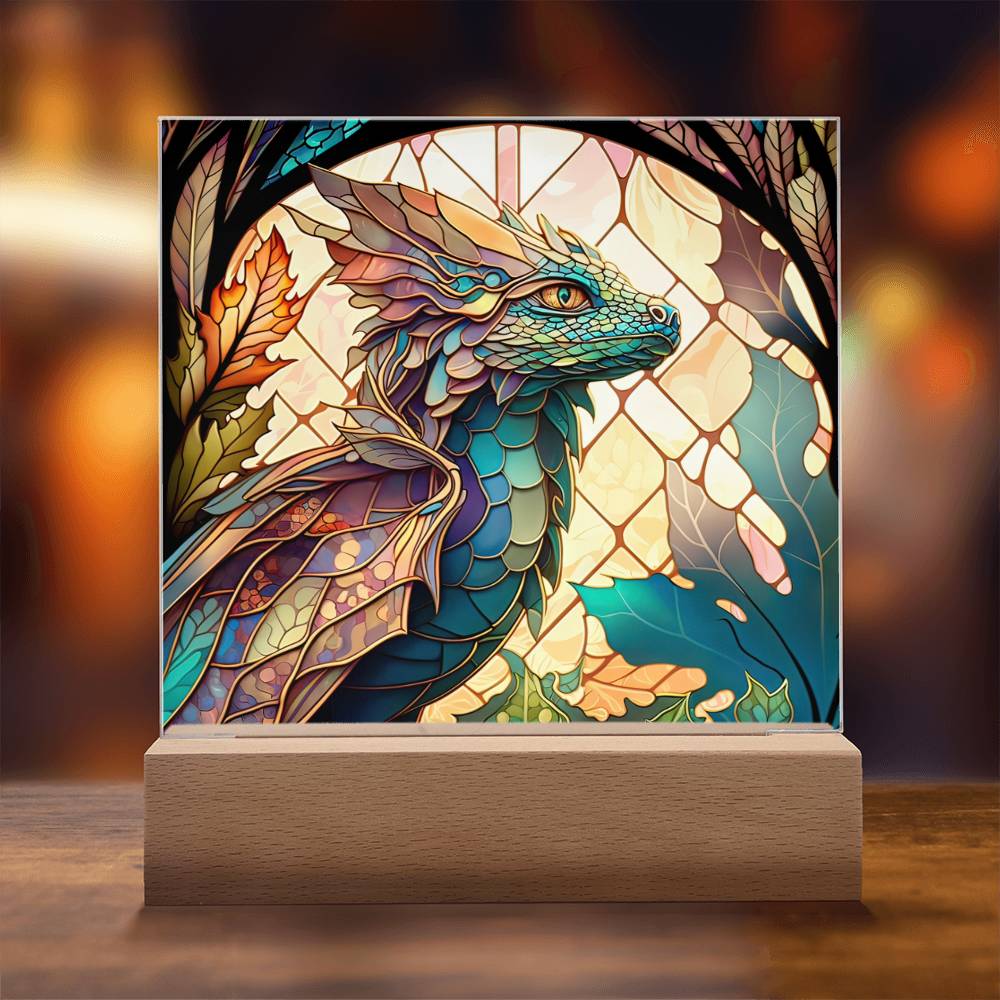 Dragon Faux Stained Glass Square Acrylic Plaque