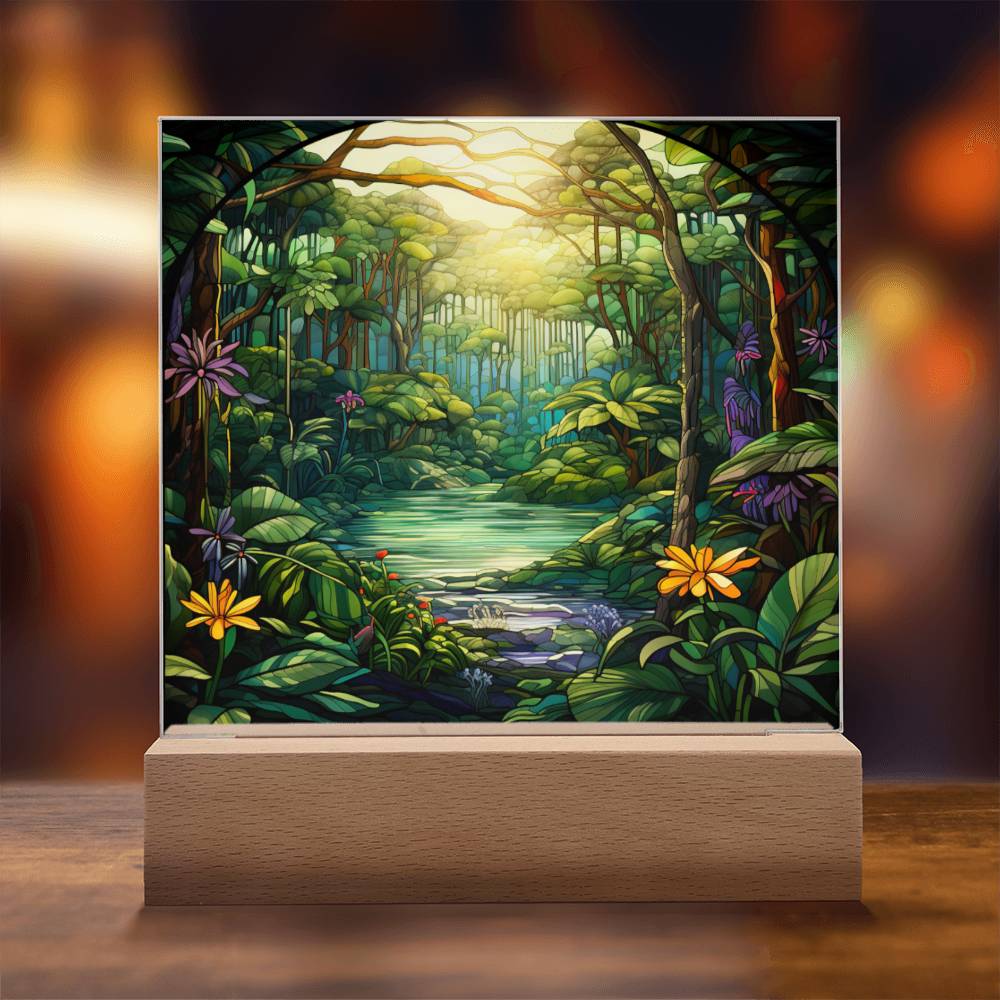 Tropical Rainforest Stained Glass Sublimation Square Acrylic Plaque