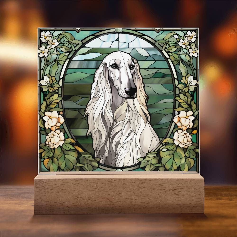 White Afghan Hound Dog Acrylic  Square Plaque, Pet Memorial