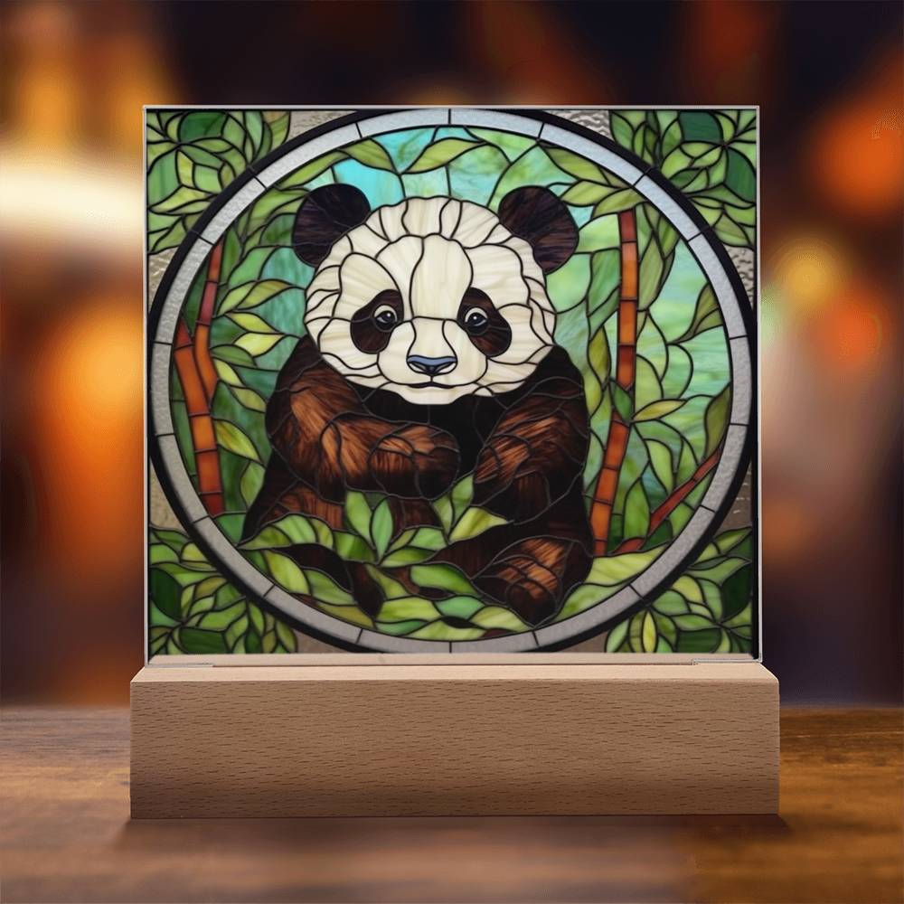 Panda Bear Stained Glass Sublimation Square Acrylic Plaque