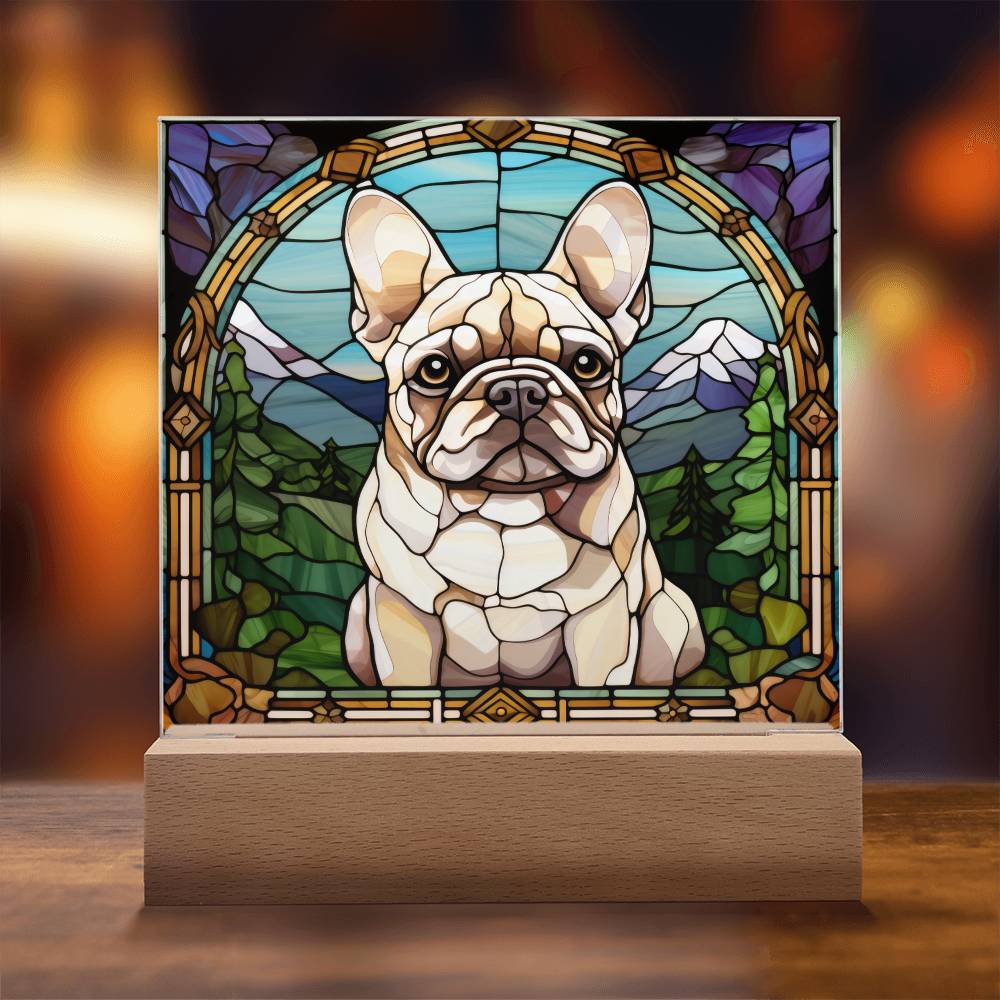 White French Bulldog Dog Acrylic  Square Plaque, Pet Memorial