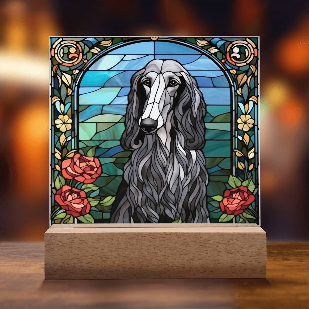 Grey Afghan Hound Dog Acrylic  Square Plaque, Pet Memorial