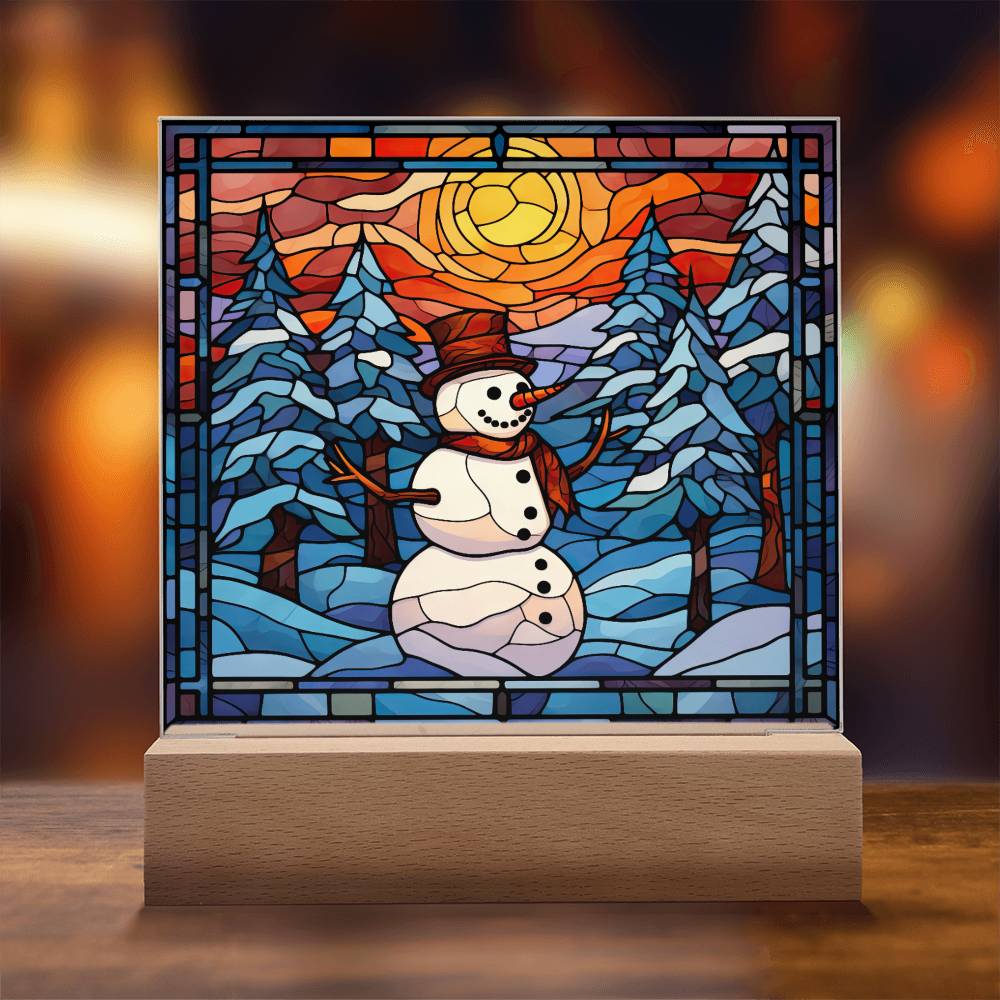 square-stained-glass-snowman (8) Sublimation Stained Glass Square Acrylic Plaque