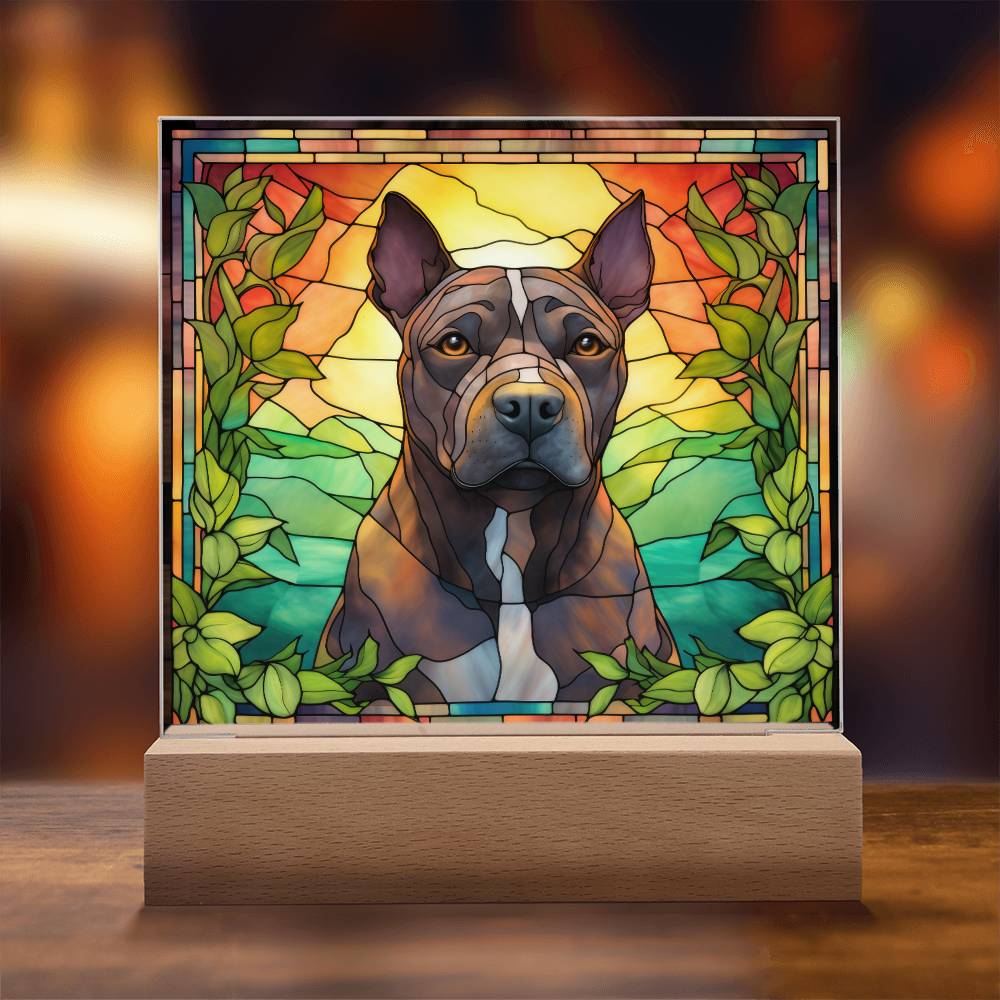 Grey American Pit Bull Terrier Dog Acrylic  Square Plaque, Pet Memorial