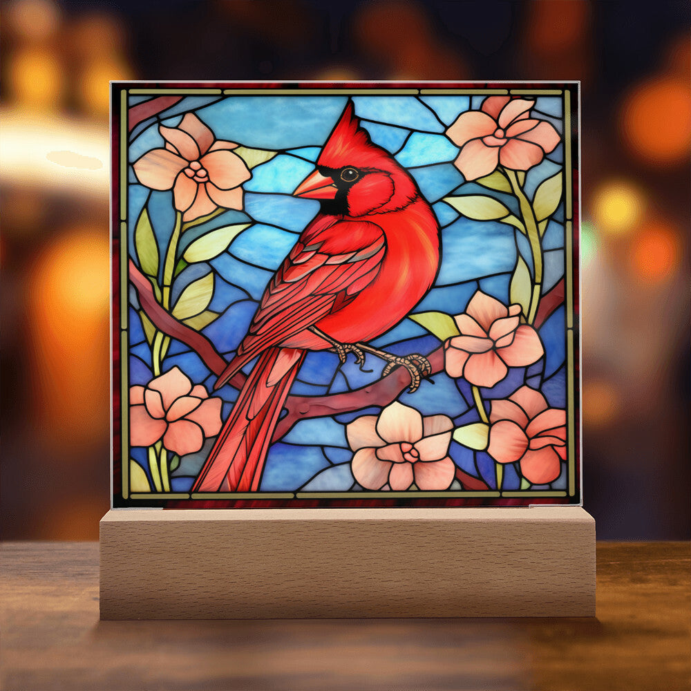 Red Cardinal Stained Glass Sublimation Square Acrylic Plaque