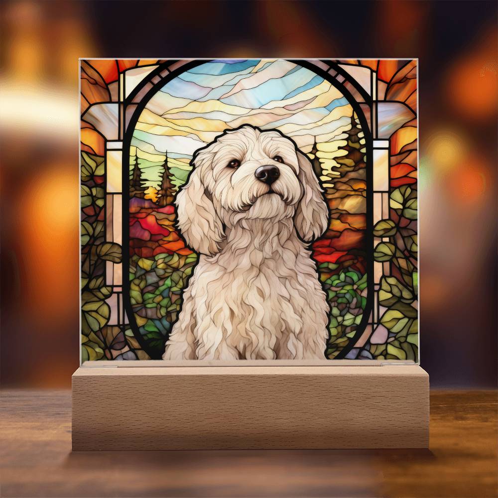 White Labradoodle Dog Acrylic  Square Plaque, Pet Memorial