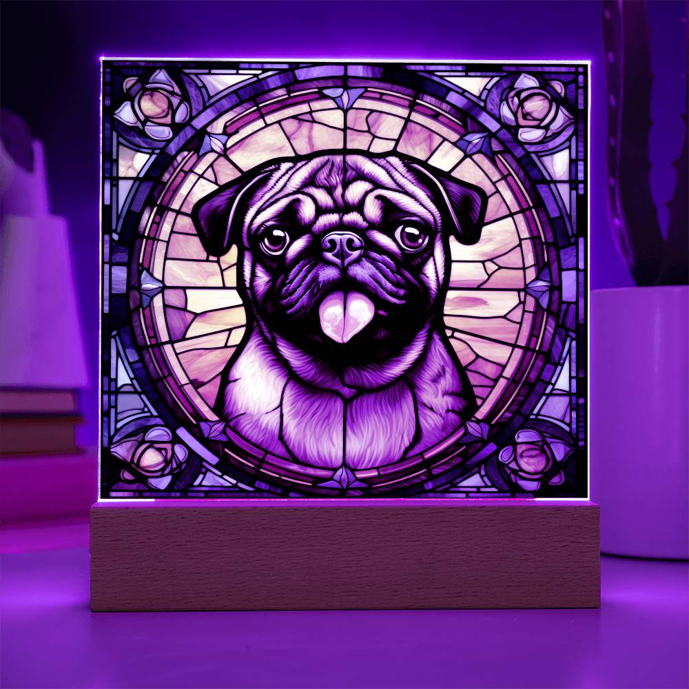 Pug2 Dog Acrylic  Square Plaque, Pet Memorial