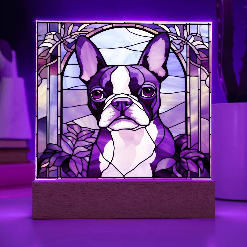 Grey Boston Terrier Dog Acrylic  Square Plaque, Pet Memorial