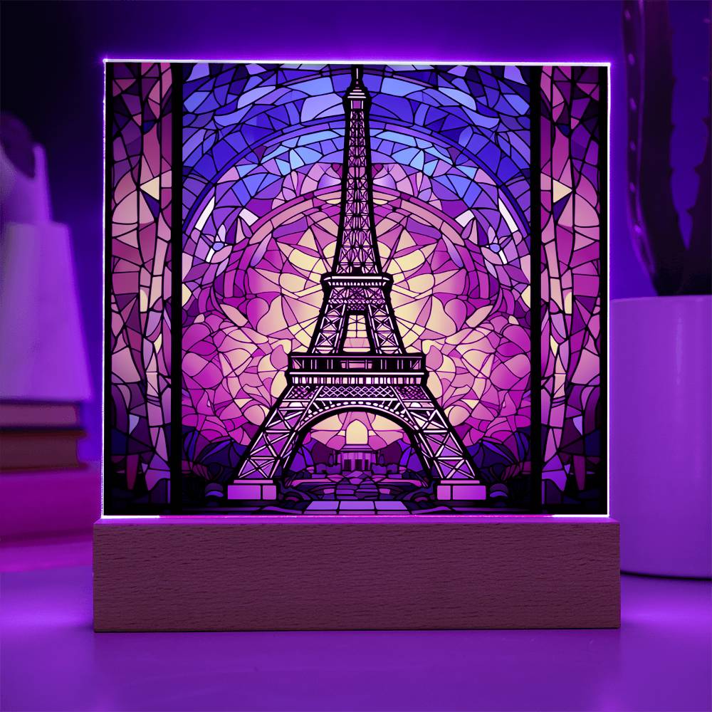 Eiffel Tower Faux Stained Glass Square Acrylic Plaque