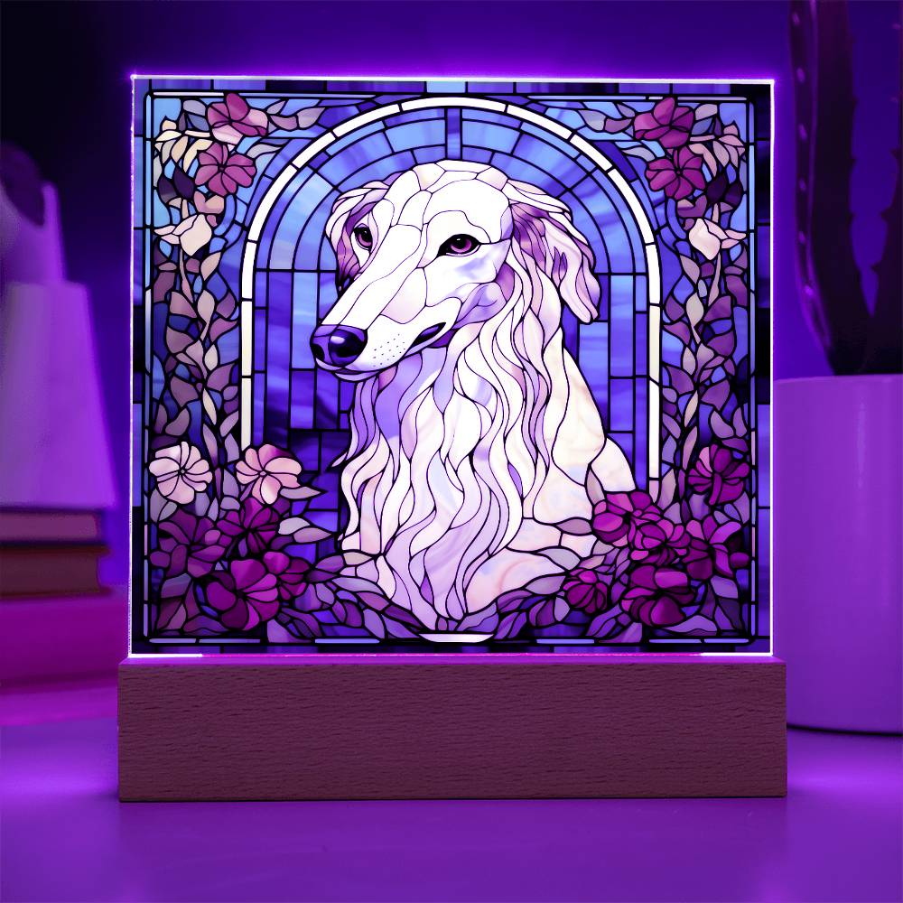 White Borzoi Dog Acrylic  Square Plaque, Pet Memorial