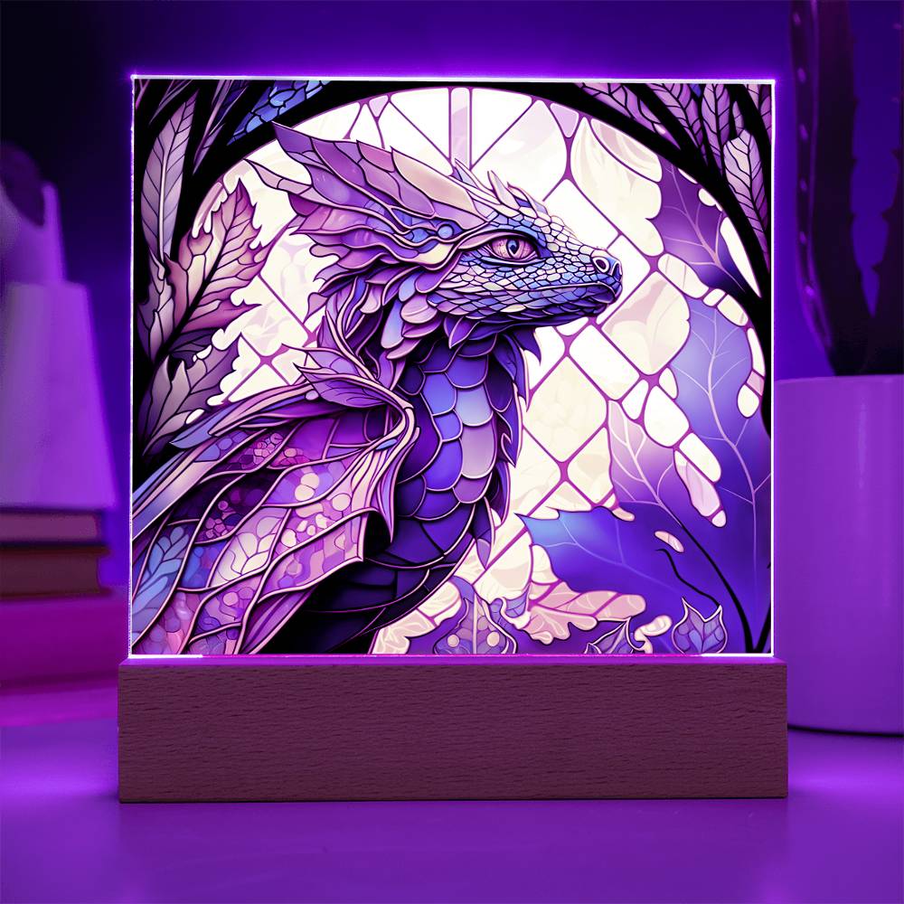 Dragon Faux Stained Glass Square Acrylic Plaque