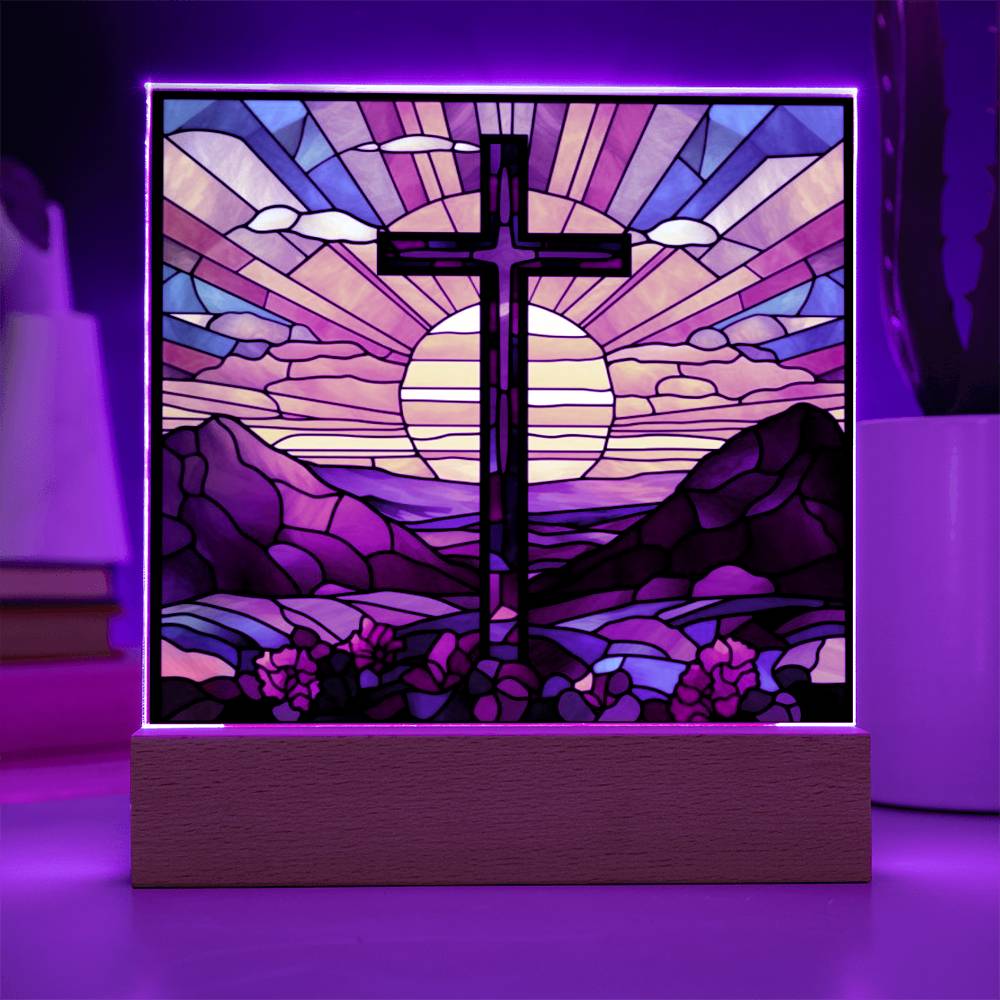 Stained Glass Cross Square Acrylic Plaque