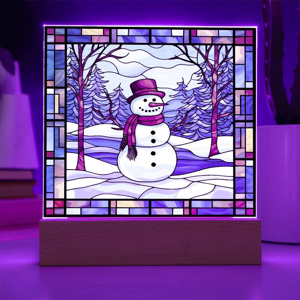 square-stained-glass-snowman (7) Sublimation Stained Glass Square Acrylic Plaque