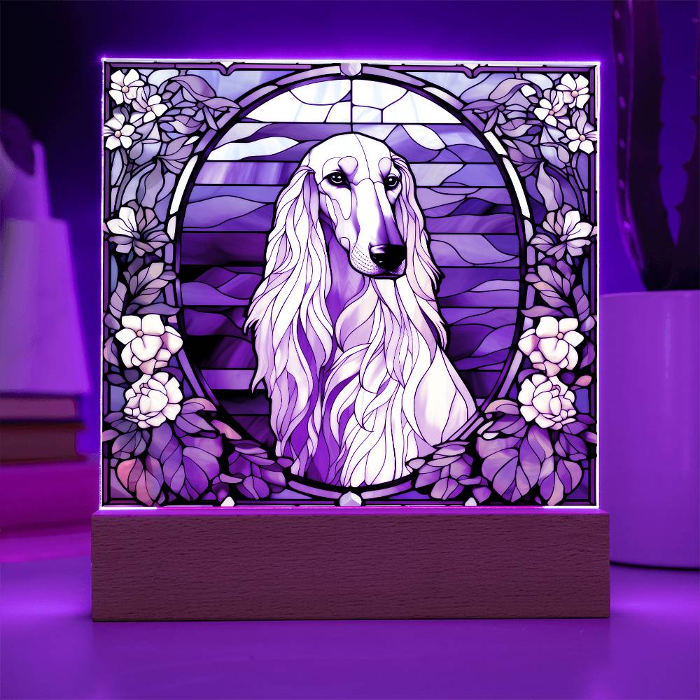 White Afghan Hound Dog Acrylic  Square Plaque, Pet Memorial