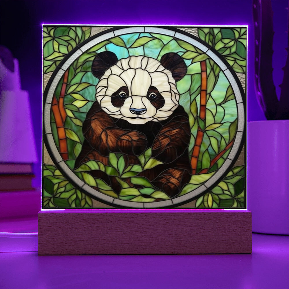 Panda Bear Stained Glass Sublimation Square Acrylic Plaque