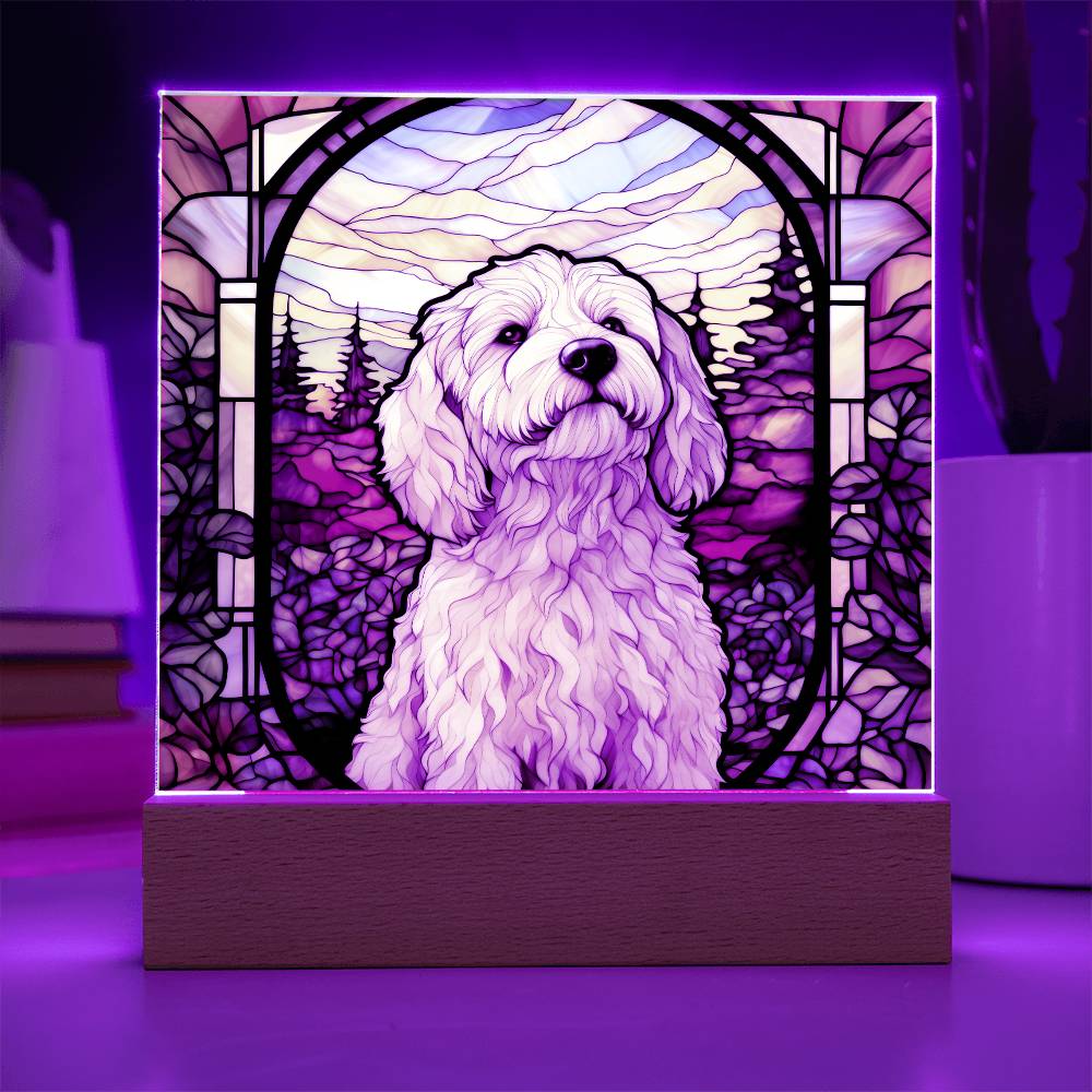 White Labradoodle Dog Acrylic  Square Plaque, Pet Memorial