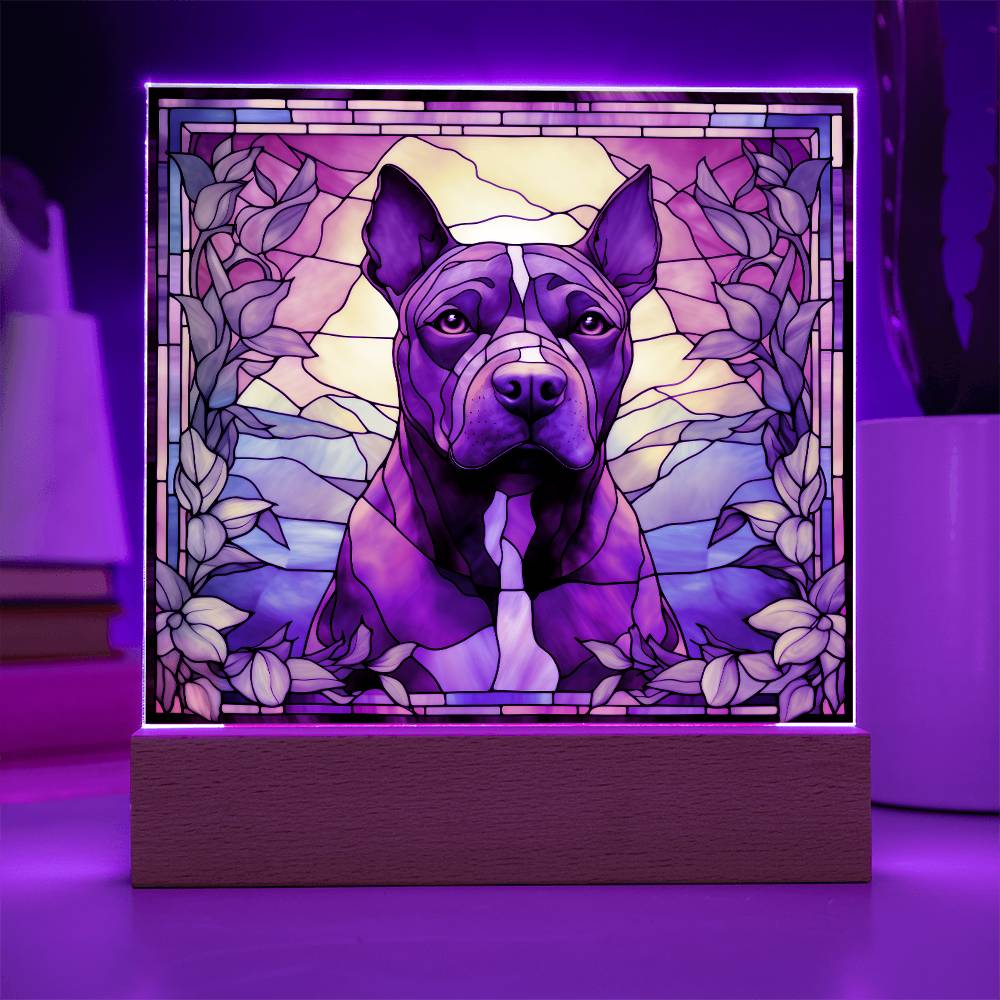 Grey American Pit Bull Terrier Dog Acrylic  Square Plaque, Pet Memorial