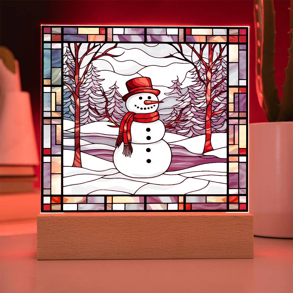 square-stained-glass-snowman (7) Sublimation Stained Glass Square Acrylic Plaque