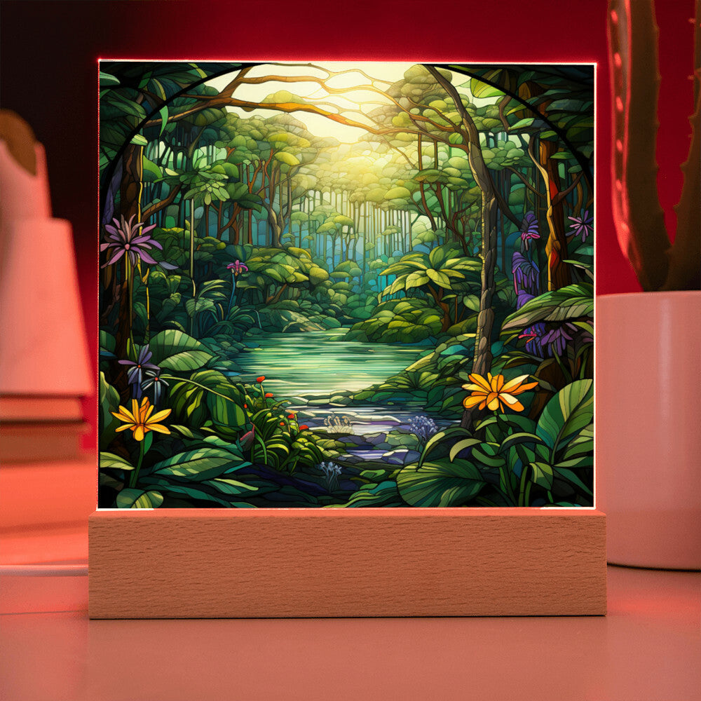 Tropical Rainforest Stained Glass Sublimation Square Acrylic Plaque