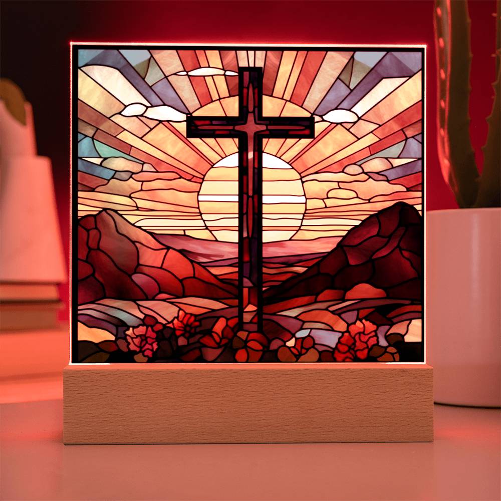 Stained Glass Cross Square Acrylic Plaque